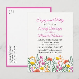 Invitation Carte Postale Boho Fleur sauvage Watercolor Floral Engagement Pa