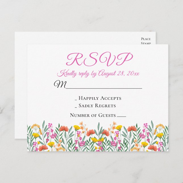 Invitation Carte Postale Boho Fleurs sauvages été Floral Mariage RSVP (Devant / Derrière)