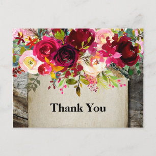 Invitation Carte Postale boho floral, fleur anniversaire merci