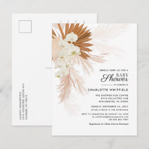 Invitation Carte Postale Boho Floral Pampas Grass Terracotta Baby shower