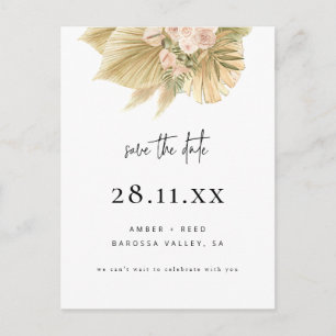 Invitation Carte Postale Boho Herbe de la Pampa Palmier Floral Rose Save Th