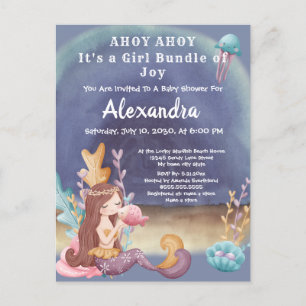 Invitation Carte Postale Boho Mermaid, Poisson tropical Baby shower fille
