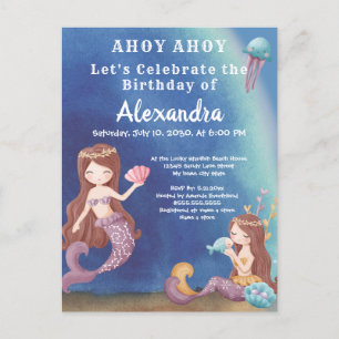 Invitation Carte Postale Boho Mermaid, sous la fête d'anniversaire de la me