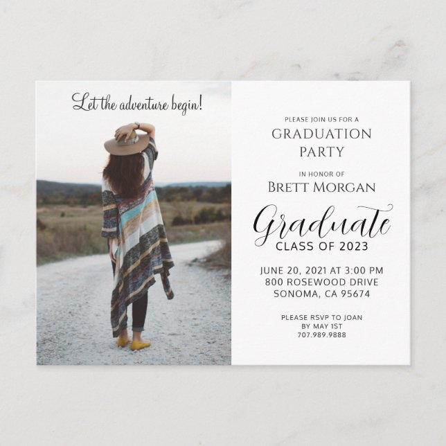 Invitation Carte Postale Boho Modern Photo Graduation Party (Devant)