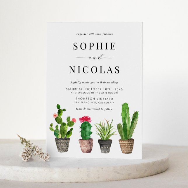 Invitation Carte Postale Boho Pot Succulents et Cactus QR Code Mariage (Boho Potted Succulents and Cactus QR Code Wedding Invitation Postcard)