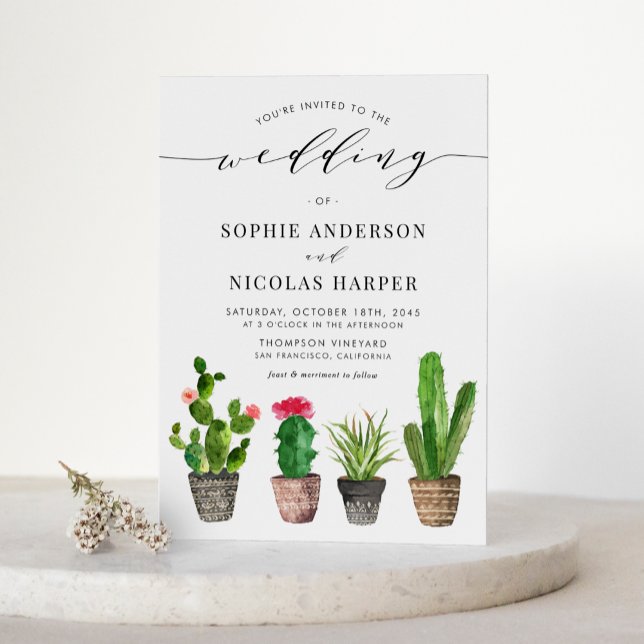Invitation Carte Postale Boho Pot Succulents et Cactus QR Code Mariage (Boho Potted Succulents and Cactus QR Code Wedding Invitation Postcard)