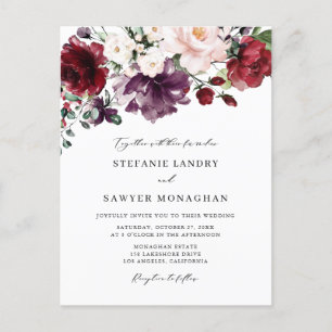 Invitation Carte Postale Boho rouge et violet Mariage d'aquarelle