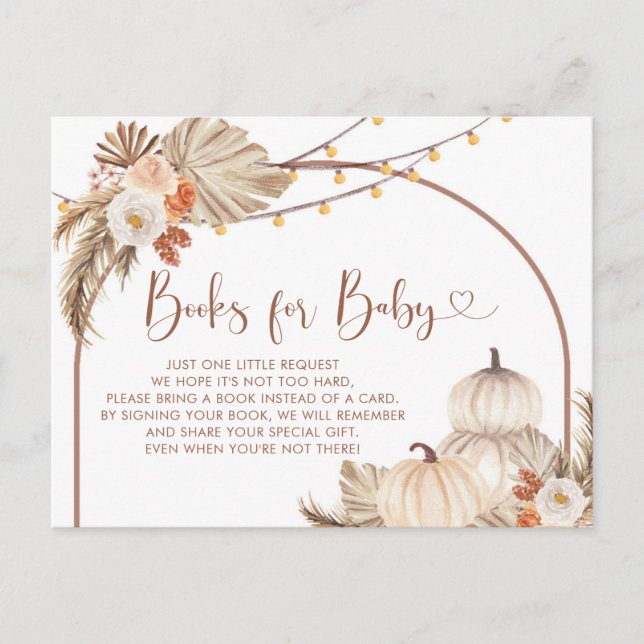 Invitation Carte Postale Boho Rustic Citrouille Fall in Love Livres pour bé (Devant)