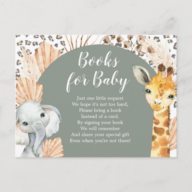 Invitation Carte Postale Boho Sage Green Safari Oh Boy Livres Pour Bébé (Devant)