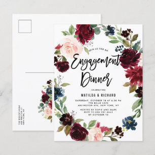 Invitation Carte Postale Boho Watercolor Automne Wreath Dîner Fiançailles