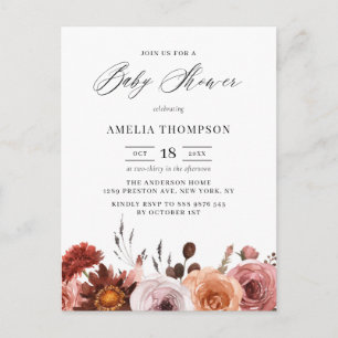 Invitation Carte Postale Boho Watercolor Flowers Garland Baby shower d'auto
