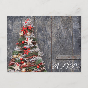 Invitation Carte Postale Bois rustique Pays Arbre de Noël Or rouge