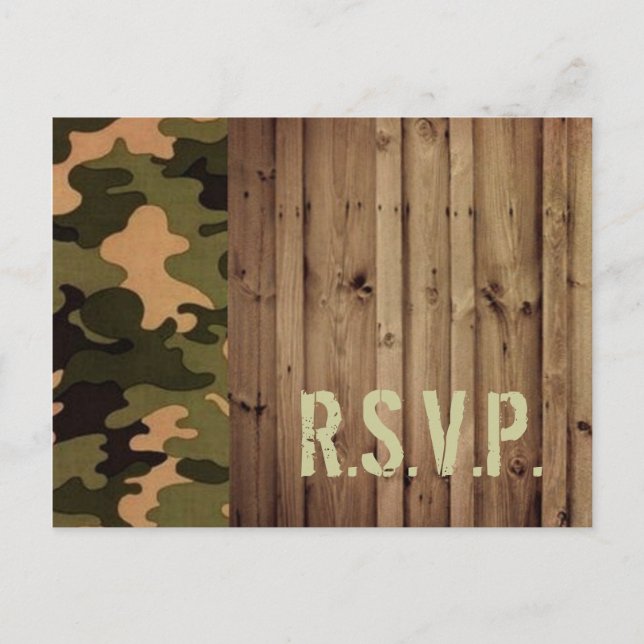 Invitation Carte Postale bois rustique pays western Camo mariage rsvp (Devant)