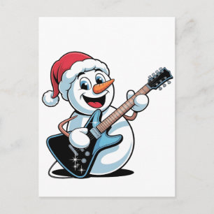 Invitation Carte Postale Bonhomme de neige jouant de la guitare électrique 