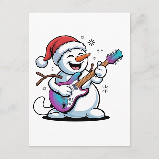 Invitation Carte Postale Bonhomme de neige jouant de la guitare électrique  (Devant)