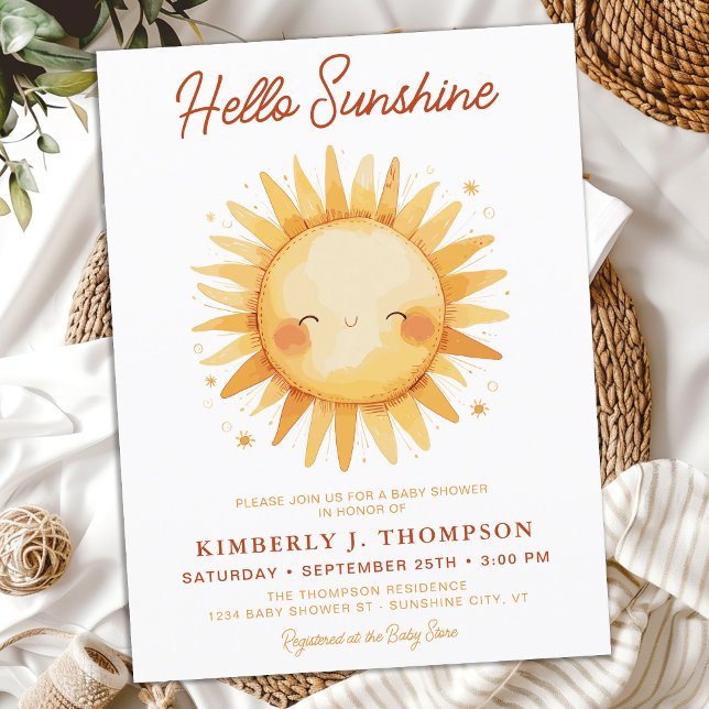 Invitation Carte Postale Bonjour Sunshine Boho Baby shower neutre genre (Créateur téléchargé)