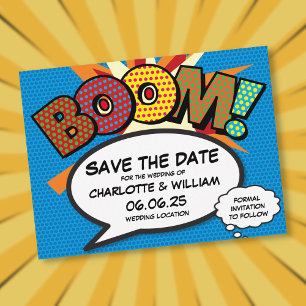 Invitation Carte Postale BOOM Sauvegarder la date Fun Moderne