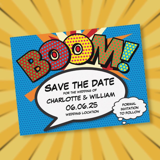 Invitation Carte Postale BOOM Sauvegarder la date Fun Moderne (BOOM Save the Date Fun Modern Invitation Postcard)
