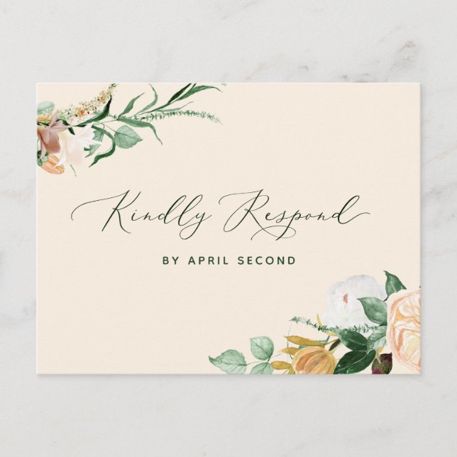 Invitation Carte Postale Botanique Boho Green Peach Wedding RSVP Réponse (Devant)