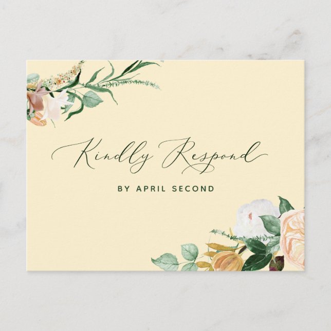 Invitation Carte Postale Botanique Boho Vert Pastel Mariage jaune RSVP (Devant)
