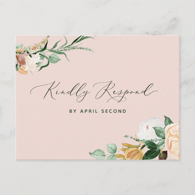 Invitation Carte Postale Botanique Boho vert rose pâle Mariage RSVP (Devant)