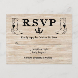Invitation Carte Postale Bottes de cowboy de mariage de pays RSVP occidenta