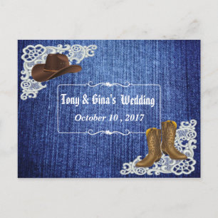 Invitation Carte Postale Bottes et dentelle de denim épousant RSVP