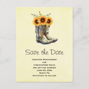 Invitation Carte Postale Bottes rustiques de cowboy avec tournesol Enregist