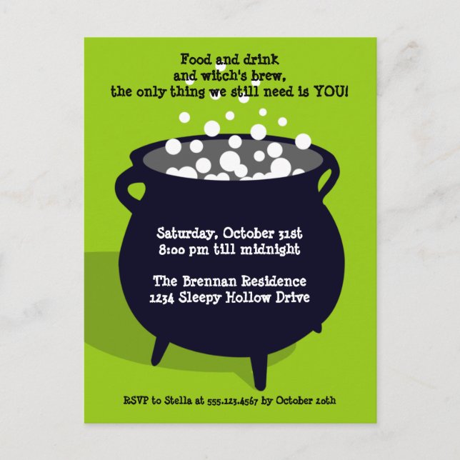 Invitation Carte Postale Boubbling potion cauldron vert Halloween fête (Devant)