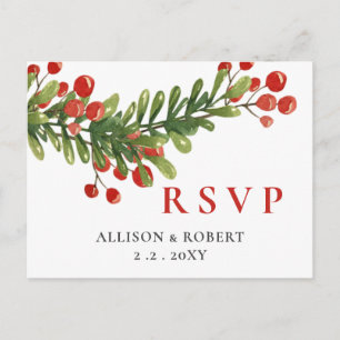 Invitation Carte Postale Boughs rustiques de Holly Noël Mariage RSVP