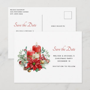 Invitation Carte Postale Bougies et bouquet floral Noël Sauvez la date