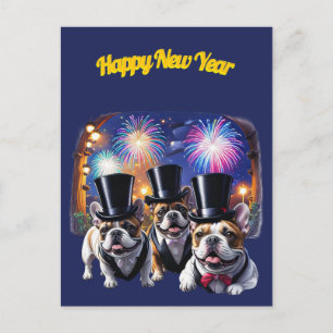 Invitation Carte Postale Bouledogue français Frack French Bulldog Nouvel An