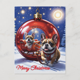 Invitation Carte Postale Bouledogue français Noël French Bullog