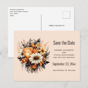 Invitation Carte Postale Bouquet de fleurs gris jaune orange Enregistrer la