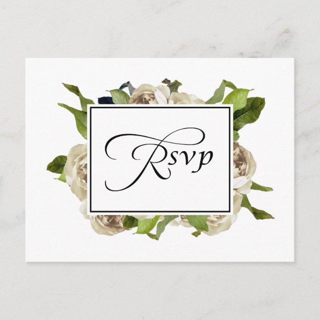 Invitation Carte Postale Bouquet de rose blanche Mariage floral RSVP (Devant)
