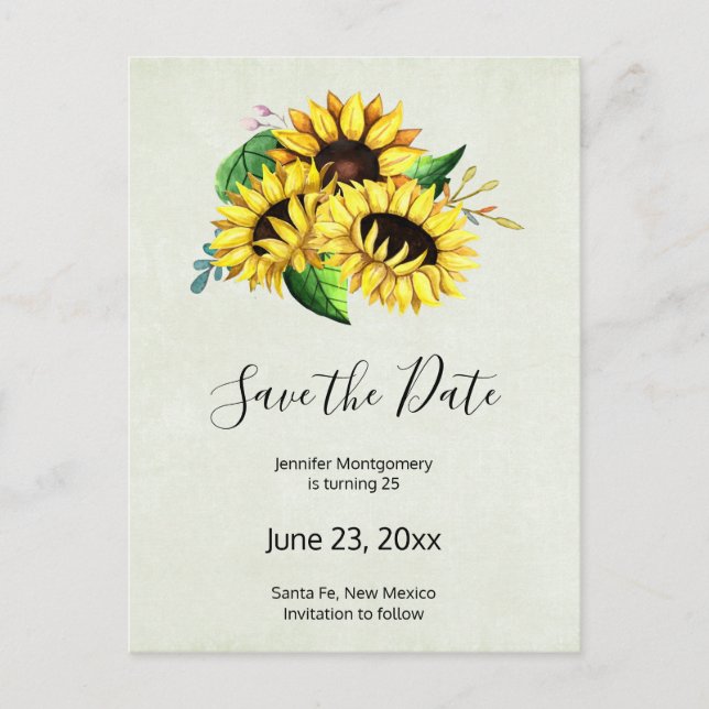Invitation Carte Postale Bouquet de tournesol jaune Aquarelle Enregistrer l (Devant)