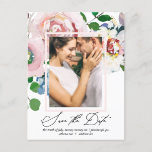 Invitation Carte Postale Bouquet floral chic et cadre Sauvez la date