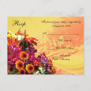 Invitation Carte Postale Bouquet floral coloré Design orange/jaune