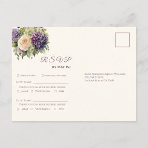 Invitation Carte Postale Bouquet-Mariage de fleurs violettes Aquarelle RSVP