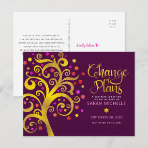 Invitation Carte Postale Bourgogne Bat Mitzvah Change Plans Arbre d'Or de l
