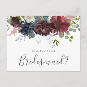 Invitation Carte Postale Bourgogne et Flore Bleue Serez-vous ma servante d'