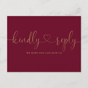 Invitation Carte Postale Bourgogne Et Gold Heart Script Demande de Chanson