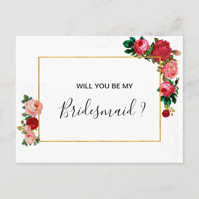 Invitation Carte Postale Bourgogne Rose Floral Garland BRIDESMAID (Devant)