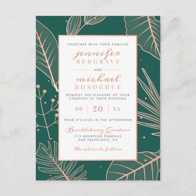 Invitation Carte Postale Branches modernes tendance Sage Green Mariage élég (Devant)