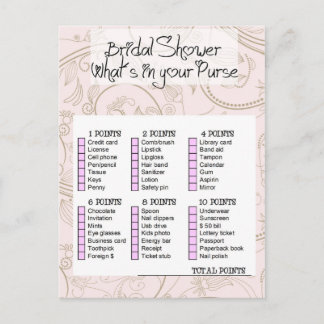 Invitation Carte Postale Bridal shower game- What is in your purse ?