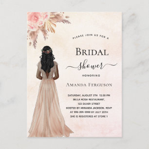 Invitation Carte Postale Bride douche mariée rose or pampas boho