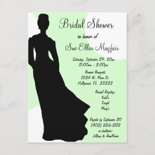 Invitation Carte Postale Bride noire Silhouette Green Polka Arrière - plan