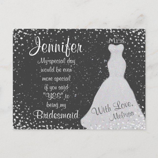 Invitation Carte Postale Bridesmaid Chalkboard Confetti (Devant)