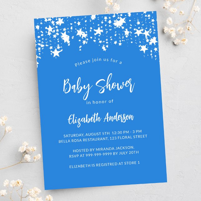 Invitation Carte Postale Bright blue stars garçon baby shower (Créateur téléchargé)