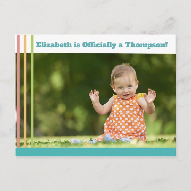 Invitation Carte Postale Bright Modern Stripes Adoption Annonce (Devant)